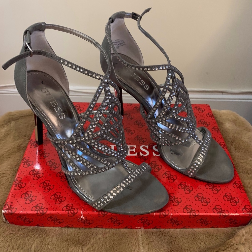 Guess silver strappy high heels